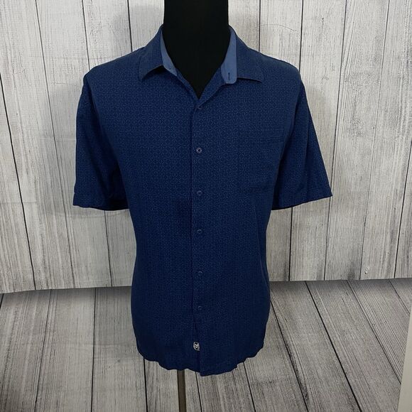 Nat Nast Men's XXL Blue Geometric Silk Blend Short Sleeve Button-Front Shirt - Picture 2 of 7